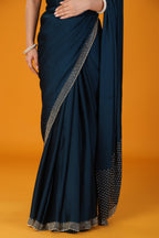 Blue stone work pure satin saree