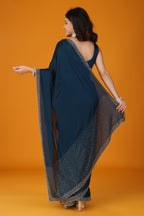 Blue stone work pure satin saree