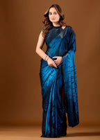 Wine Purple Organza Saree with Abstract Floral Print & Designer Scalloped Border