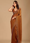 Brown Organza Saree with Swirl Stone Work Designer Border