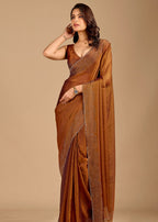 Brown Organza Saree with Swirl Stone Work Designer Border
