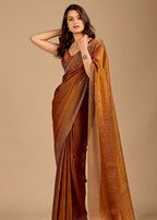 Brown Organza Saree with Swirl Stone Work Designer Border