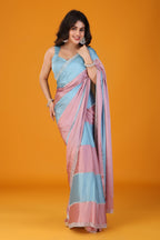 Blue & Pink two tone stone work soft silk saree