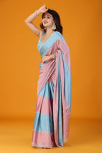 Blue & Pink two tone stone work soft silk saree