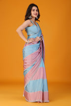 Blue & Pink two tone stone work soft silk saree