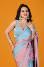 Blue & Pink two tone stone work soft silk saree