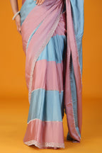 Blue & Pink two tone stone work soft silk saree