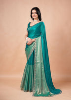 Turquoise Organza Saree with Geometric Stone Work Designer Border