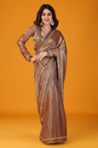 Brown metallic beads and stone work saree