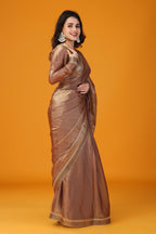 Brown metallic beads and stone work saree