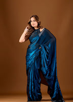 Wine Purple Organza Saree with Abstract Floral Print & Designer Scalloped Border