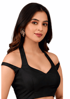 Black Halter Neck Cold Shoulder Readymade Blouse for Women
