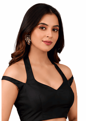 Black Halter Neck Cold Shoulder Readymade Blouse for Women