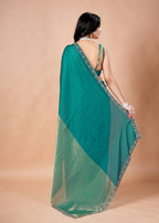 Turquoise Organza Saree with Geometric Stone Work Designer Border