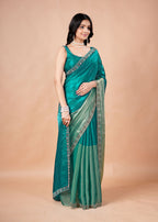 Turquoise Organza Saree with Geometric Stone Work Designer Border