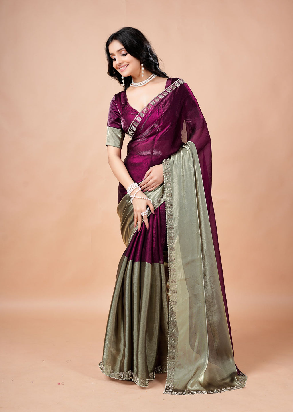 Turquoise Organza Saree with Geometric Stone Work Designer Border