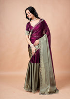 Turquoise Organza Saree with Geometric Stone Work Designer Border