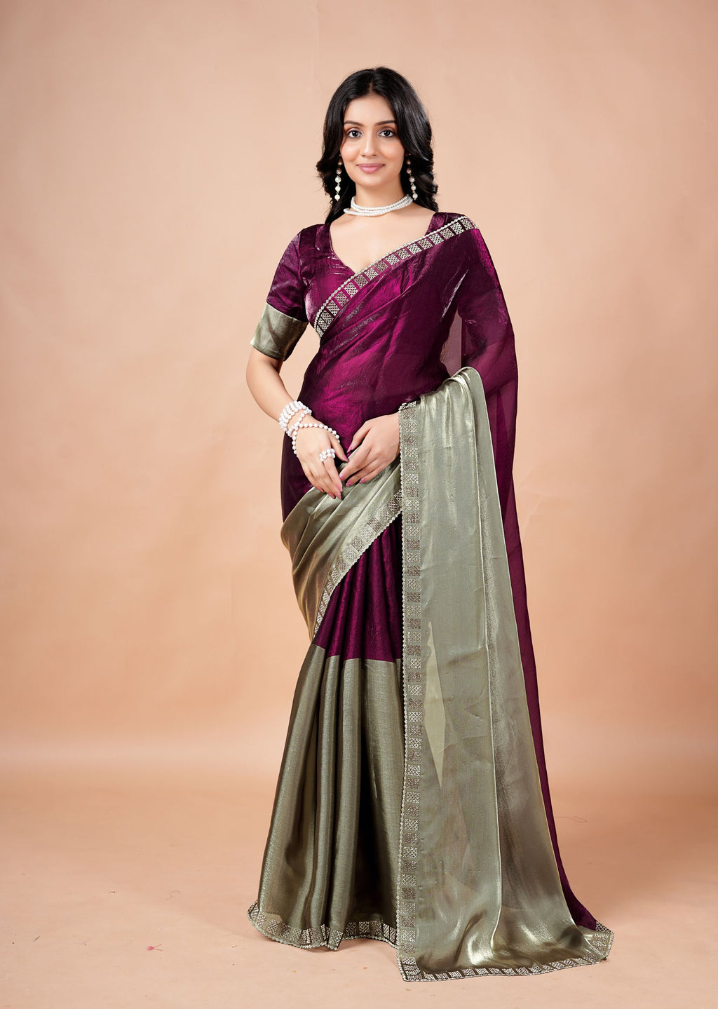 Turquoise Organza Saree with Geometric Stone Work Designer Border