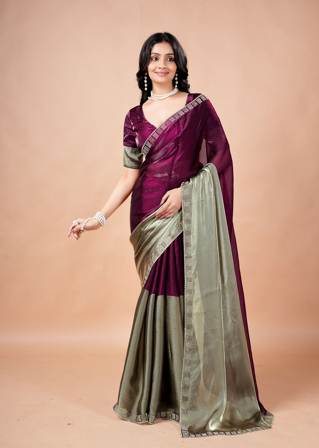 Turquoise Organza Saree with Geometric Stone Work Designer Border
