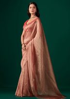 Red Crushed Organza Saree Side View - Party Wear Saree