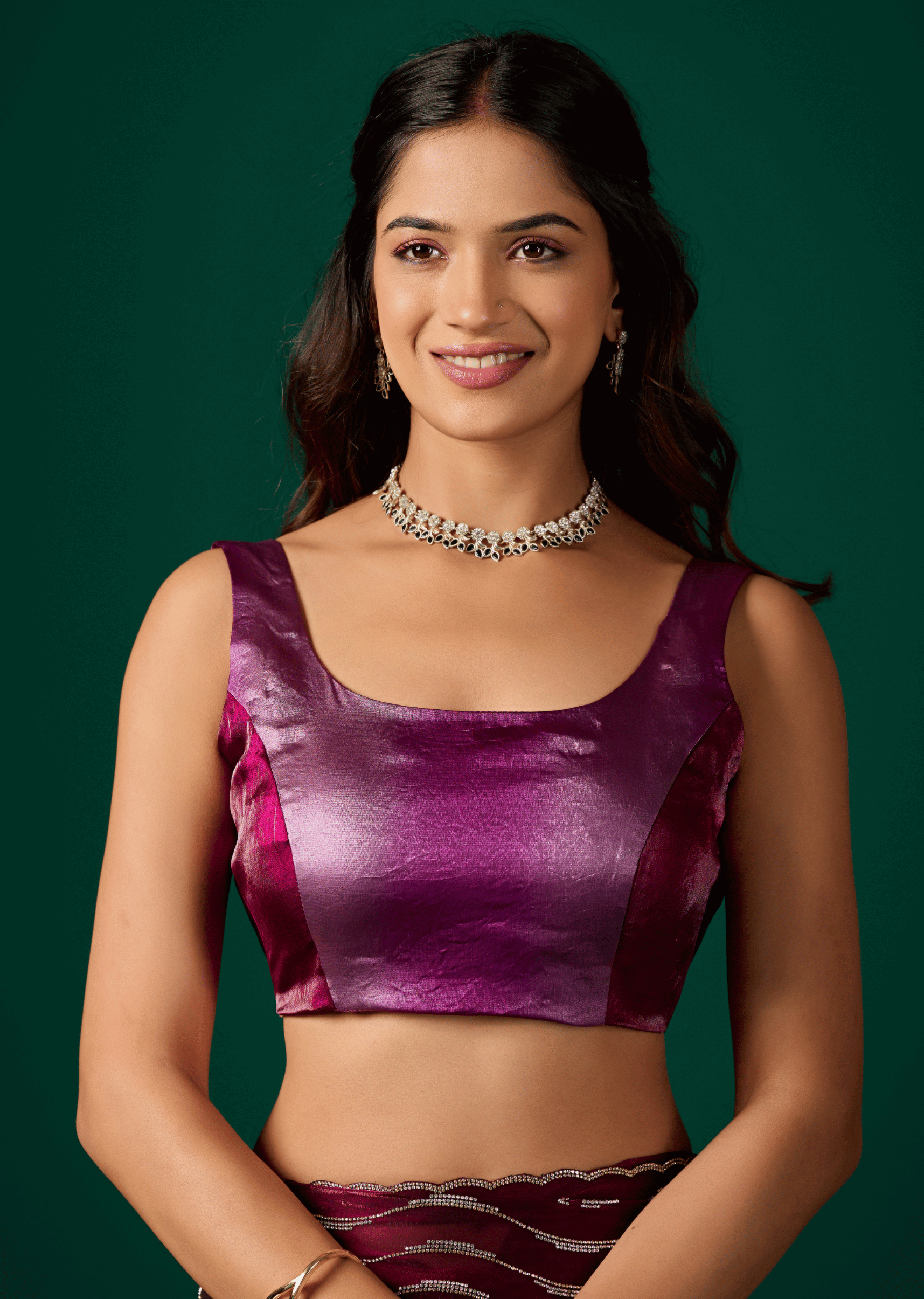 Purple Italian Silk Saree With Matching Blouse - Party Wear Look