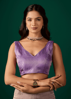 Purple Organza Saree Diamond Border Close Up - Blouse Design