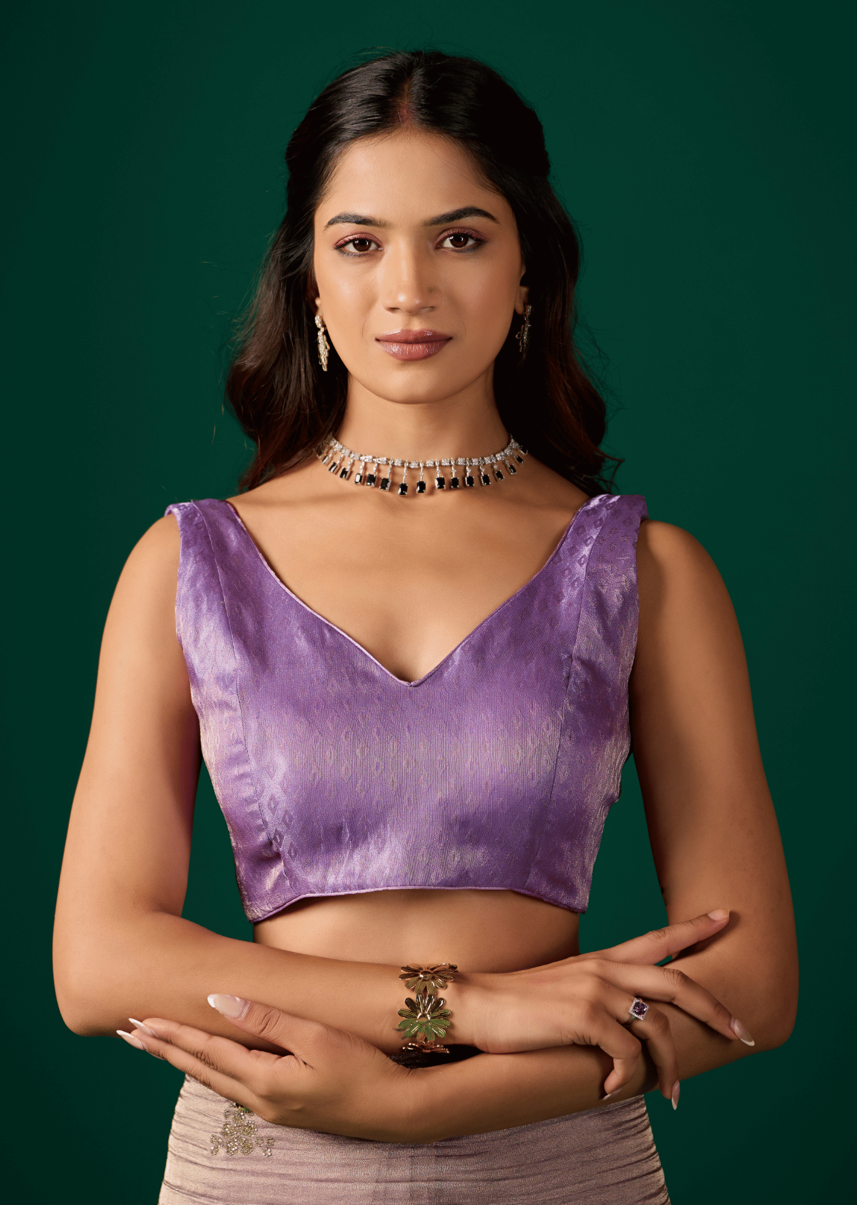 Purple Organza Saree Diamond Border Close Up - Blouse Design