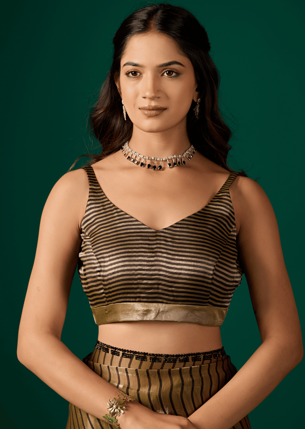 Gold Italian Silk Saree With Matching Blouse - Party Wear Look