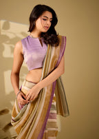 purple multicolor striped tissue silk saree closeup blouse and pallu