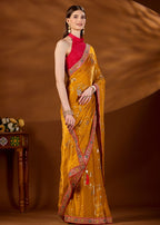 Yellow Art Silk Saree Side View - Festive Wear Saree