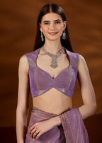 Purple Tissue Saree With Matching Blouse - Scalloped Zari Border Design