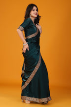 Green zari work soft tissue saree