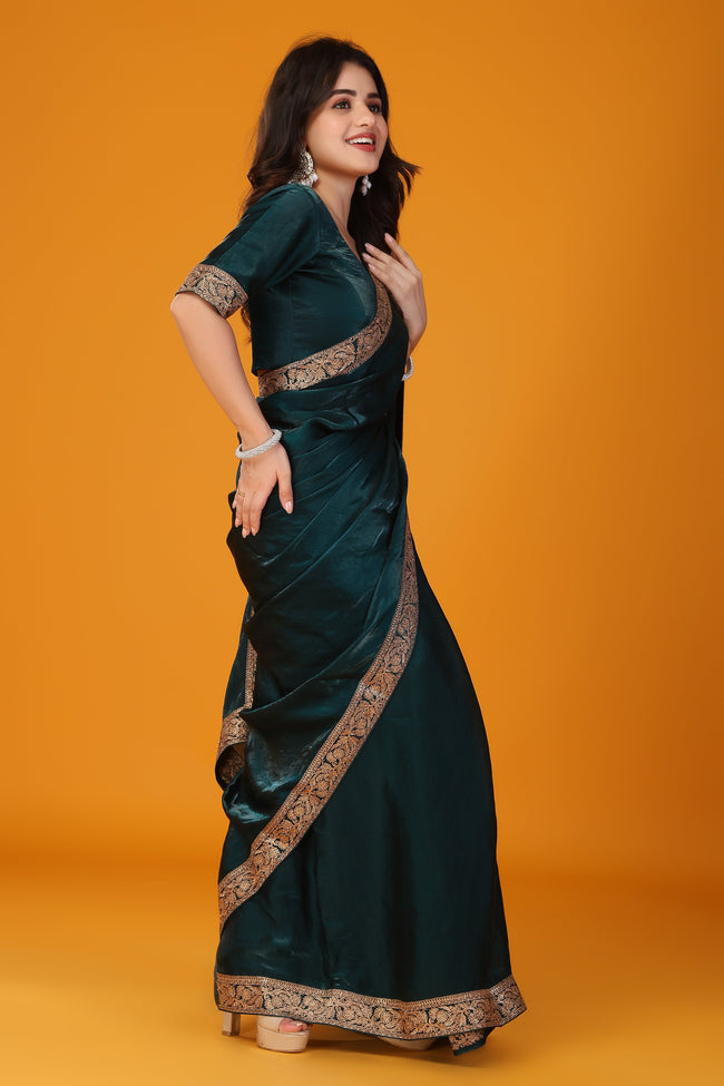 Green zari work soft tissue saree Main Image