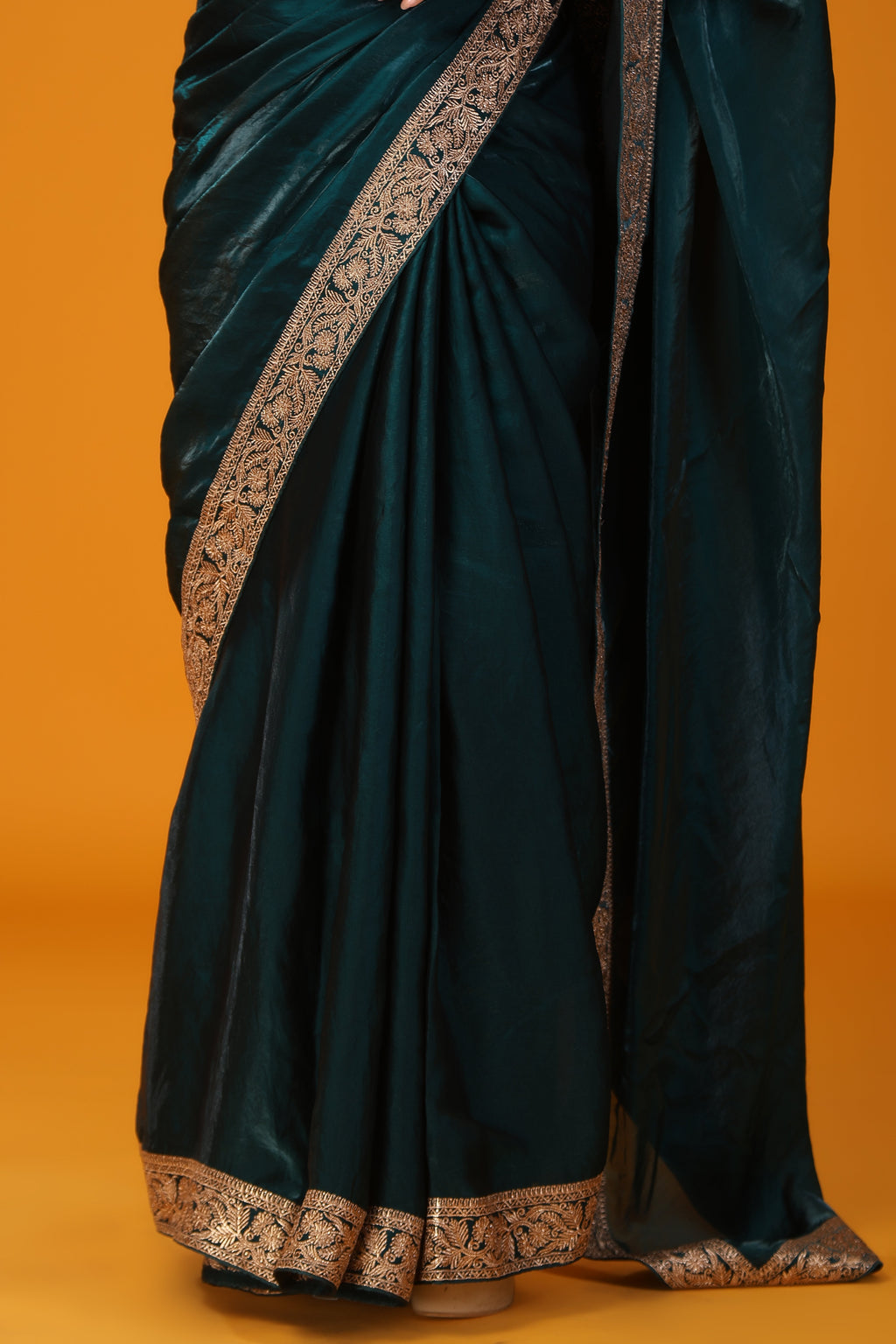 Green zari work soft tissue saree