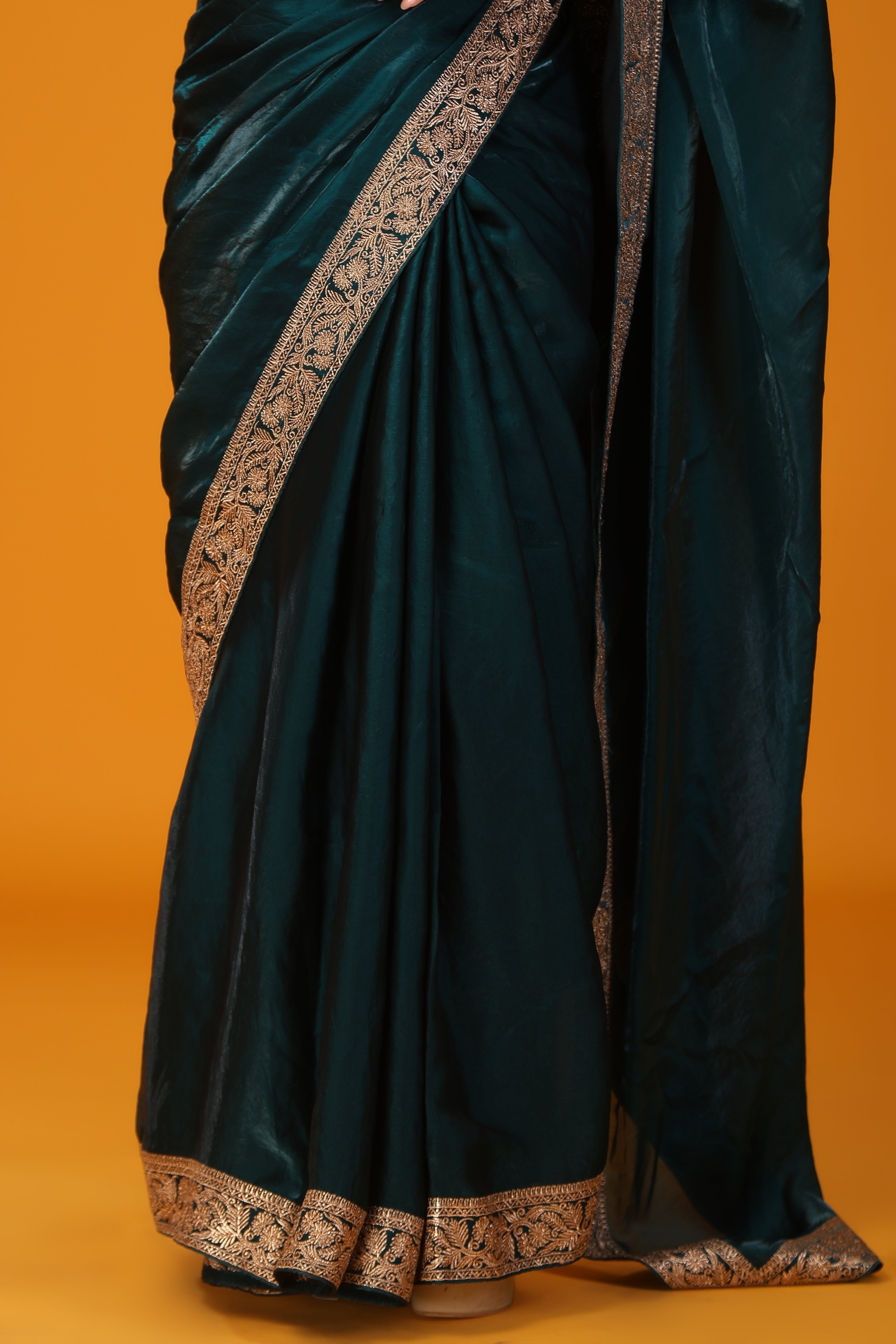 Green zari work soft tissue saree