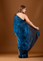 Wine Purple Organza Saree with Abstract Floral Print & Designer Scalloped Border