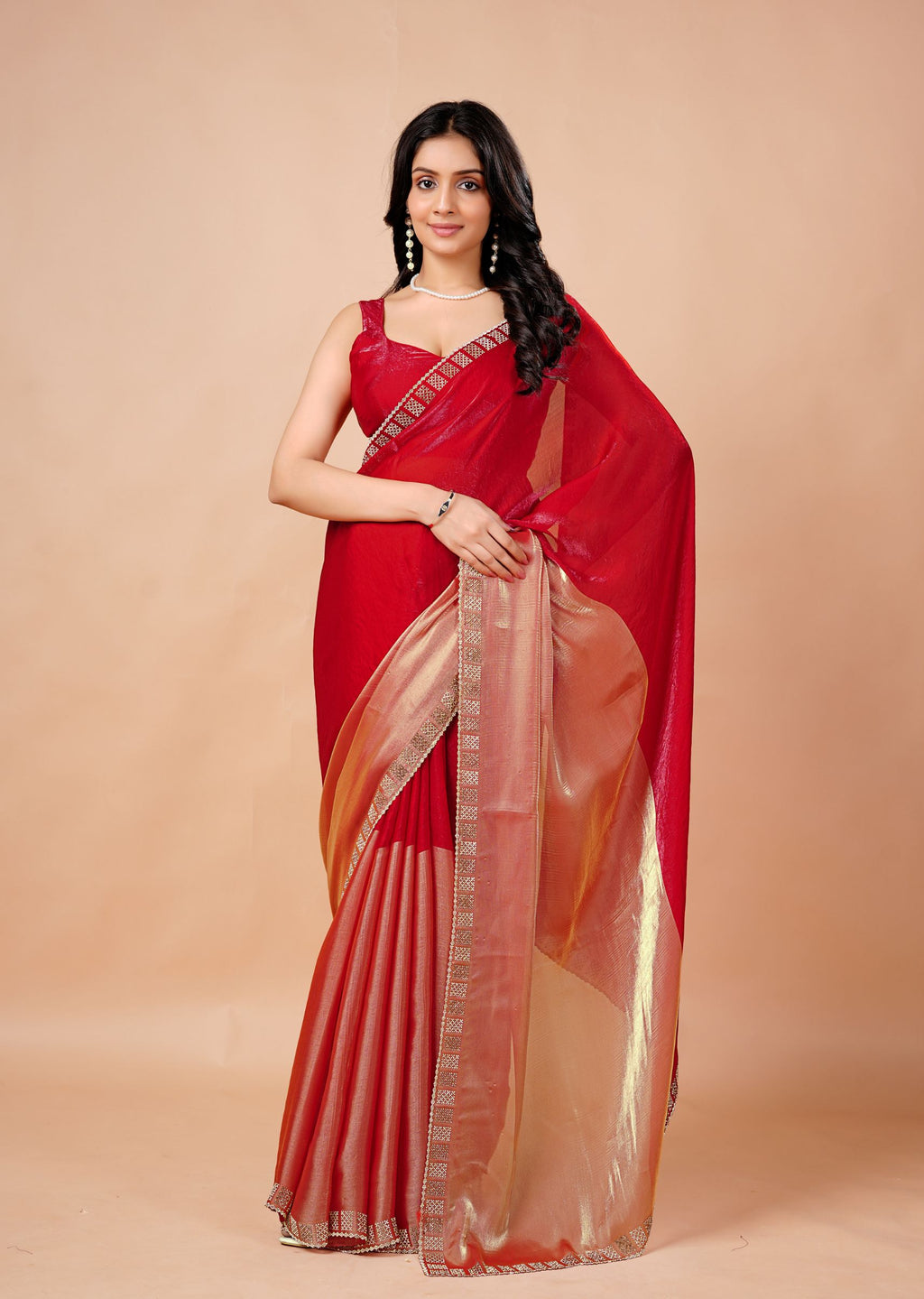 Turquoise Organza Saree with Geometric Stone Work Designer Border