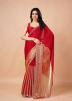 Turquoise Organza Saree with Geometric Stone Work Designer Border