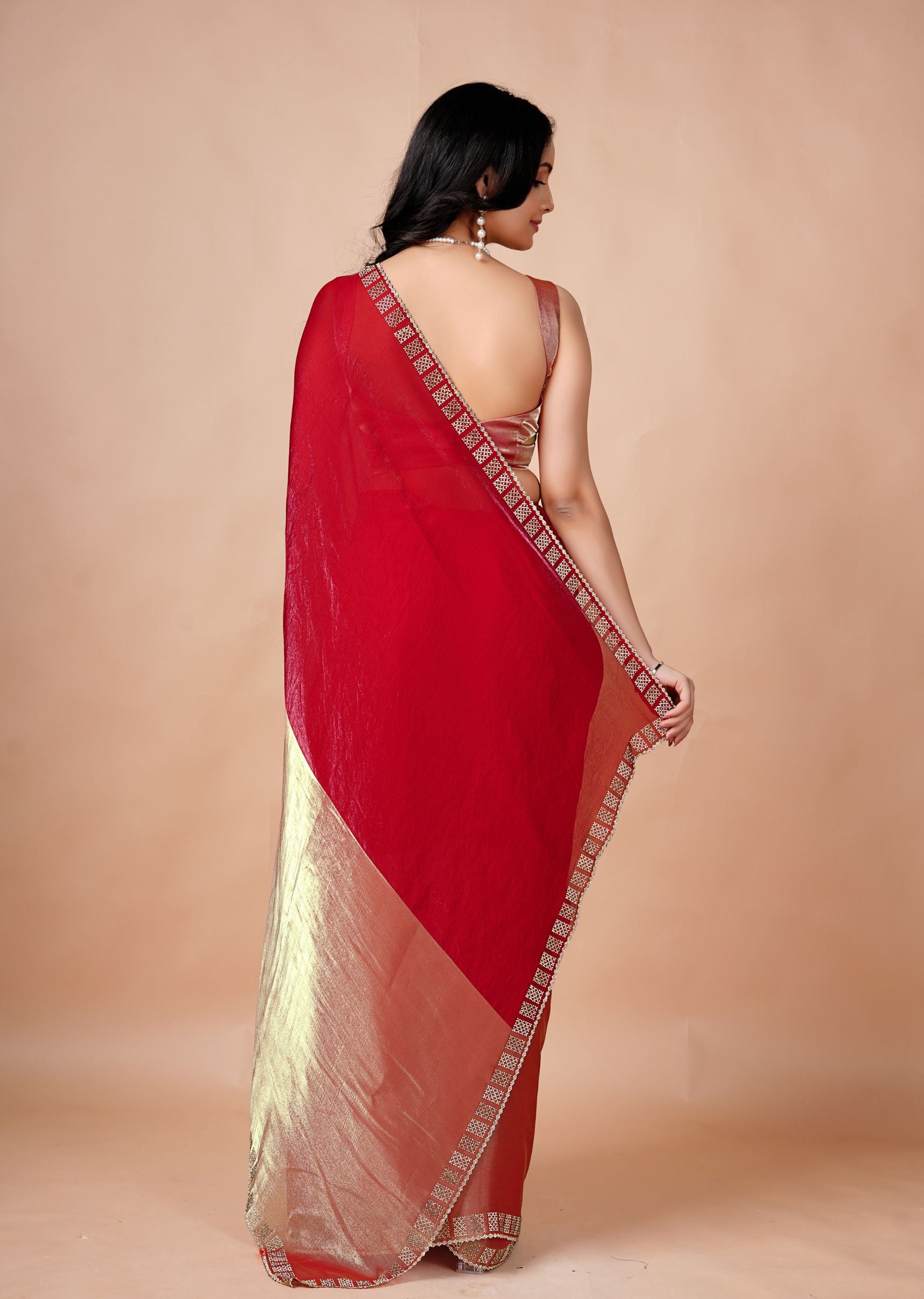 Turquoise Organza Saree with Geometric Stone Work Designer Border