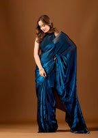 Wine Purple Organza Saree with Abstract Floral Print & Designer Scalloped Border