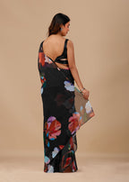 Black Organza Saree with Digital Floral Print Designer Drape