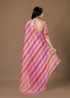 Pink Organza Striped Saree with Stone Work Border Detailing
