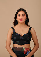 Black Soft Organza Saree With Floral Print
