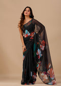 Black Soft Organza Saree With Floral Print