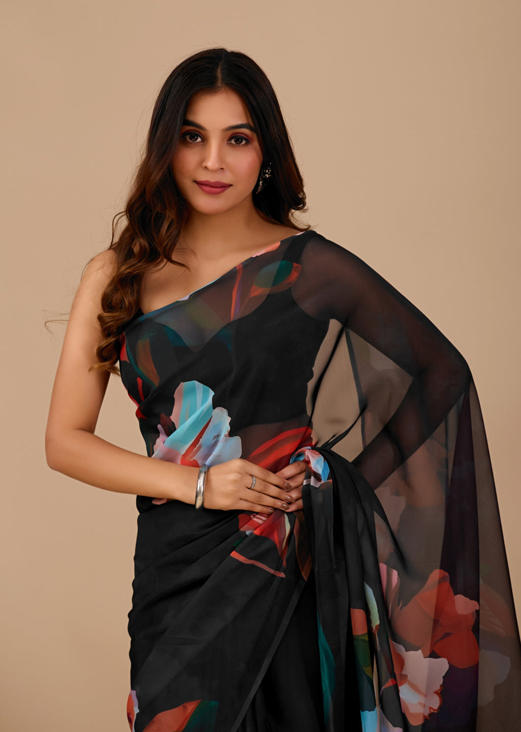 Black Soft Organza Saree With Floral Print