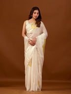 Ivory Organza Silk Saree With Stone Work