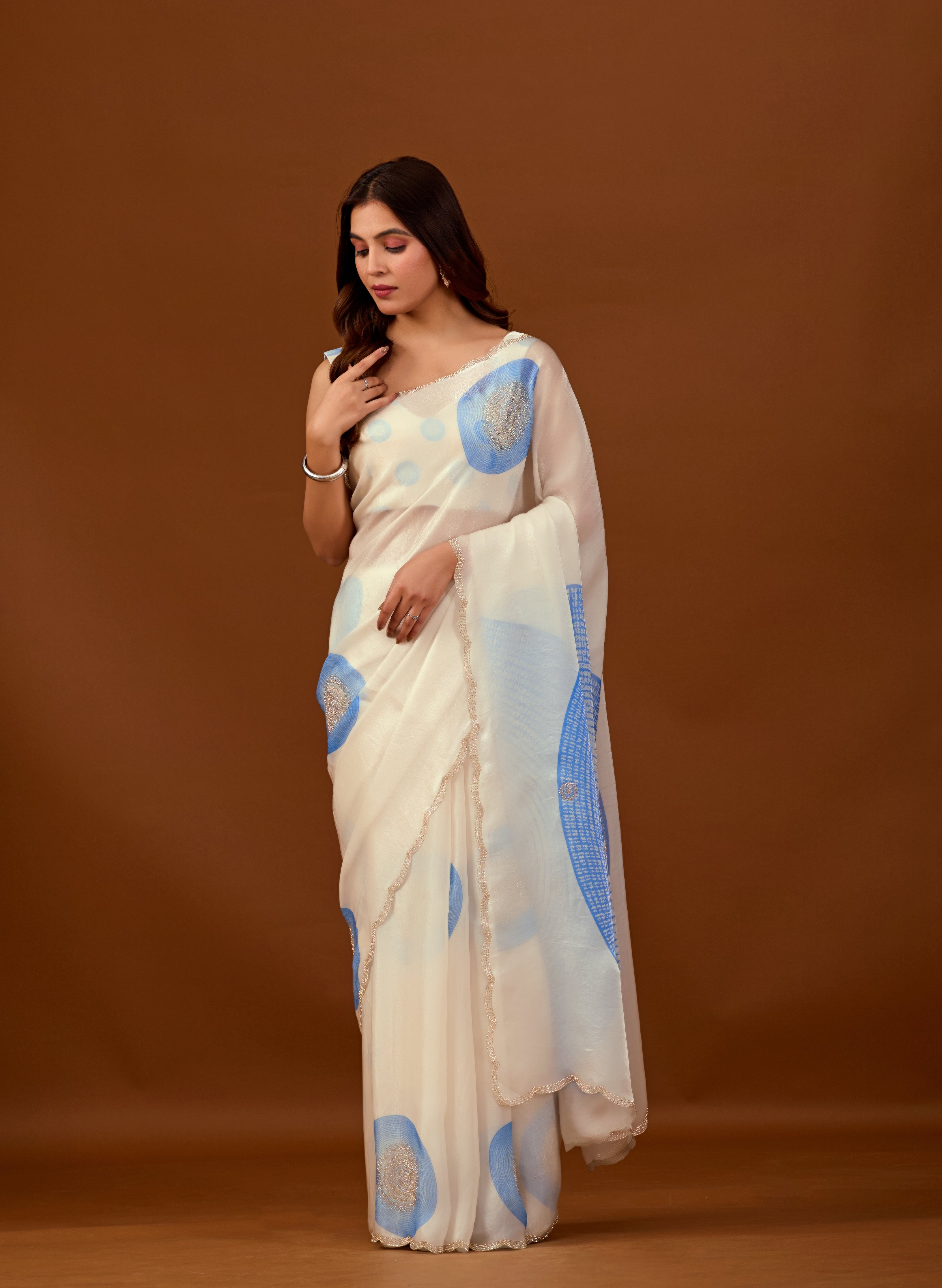 Off White Organza Silk Saree With Foil Print