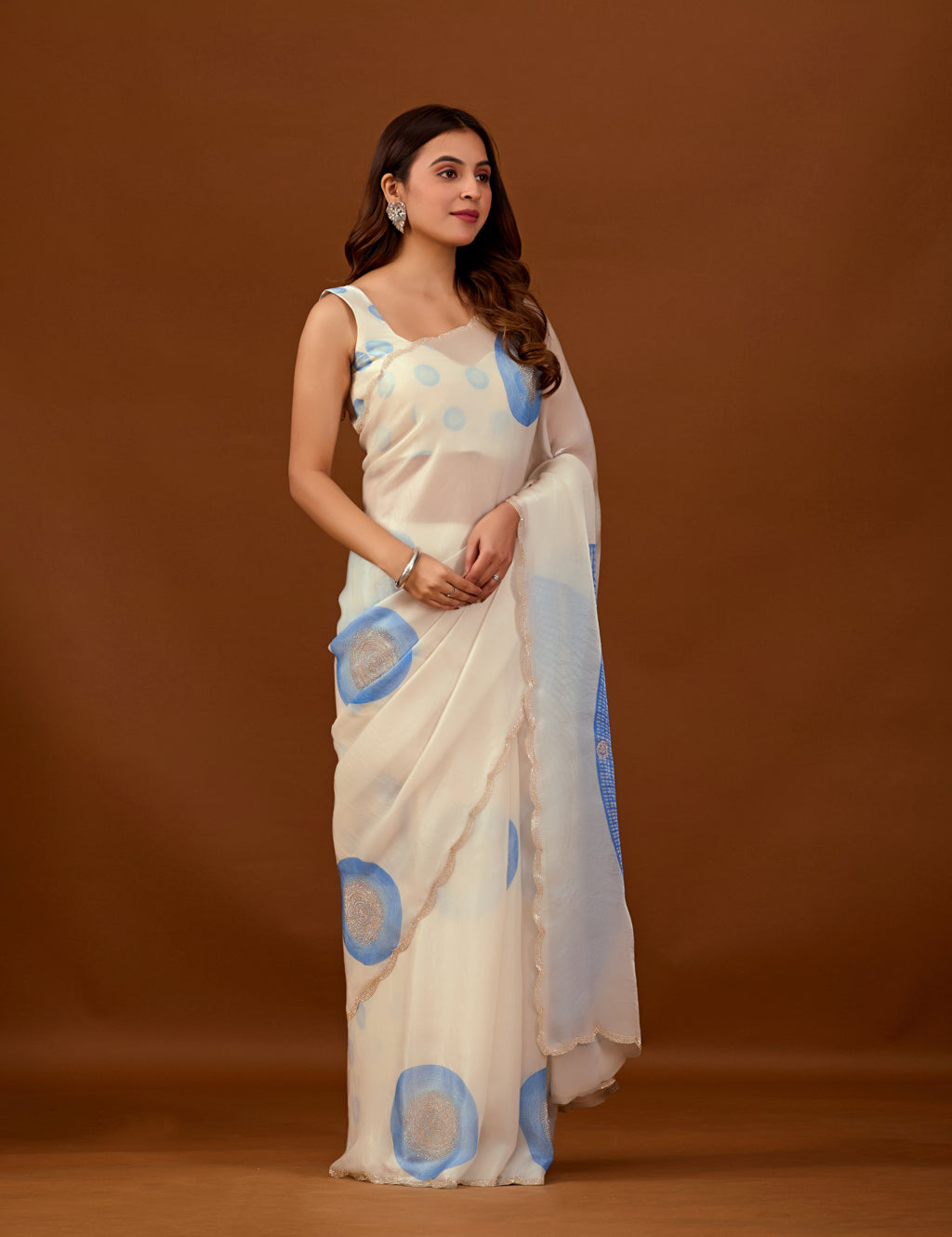 Off White Organza Silk Saree With Foil Print