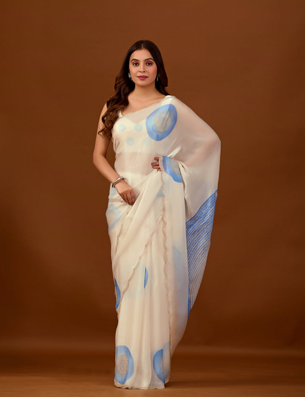 Off White Organza Silk Saree With Foil Print