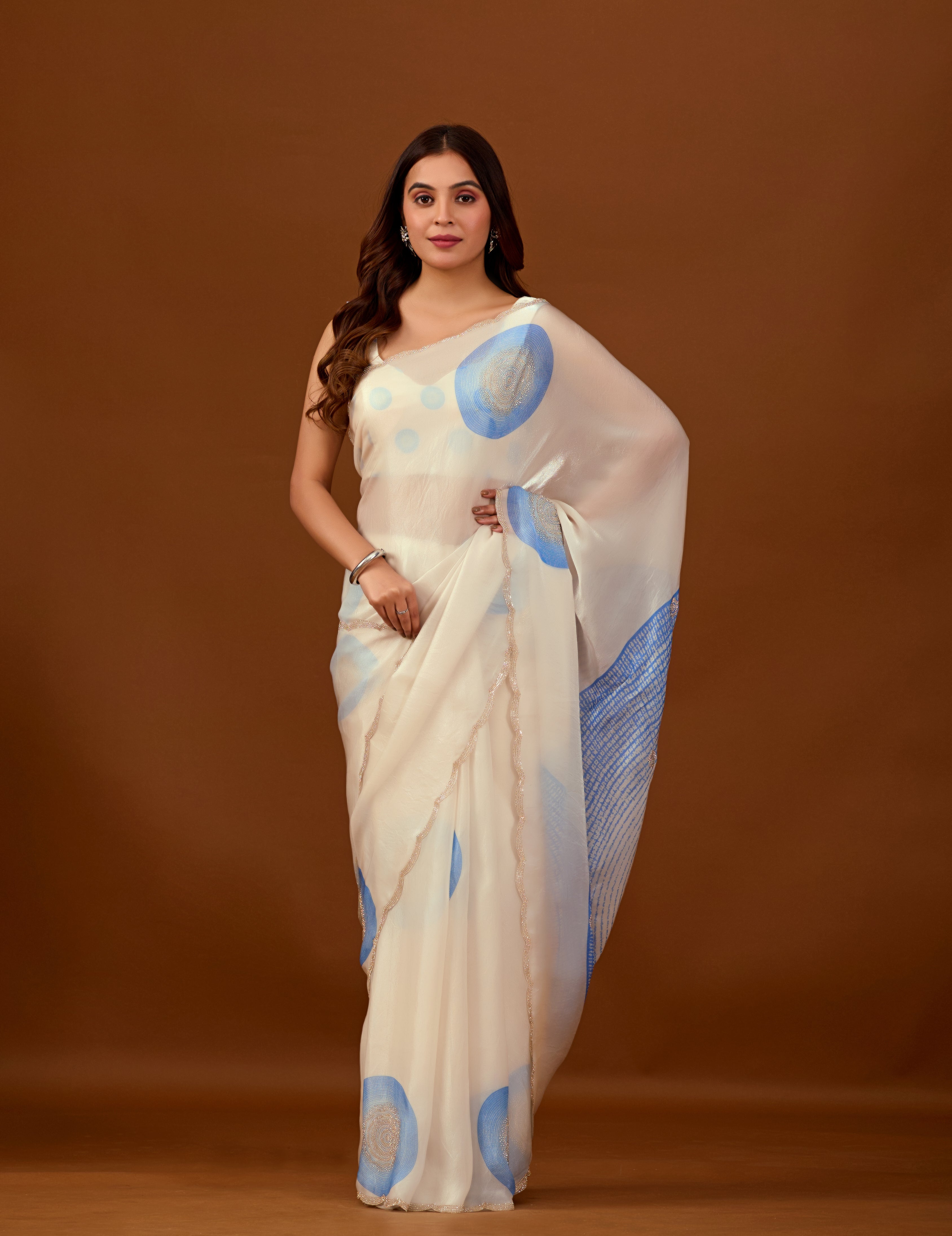 Off White Organza Silk Saree With Foil Print